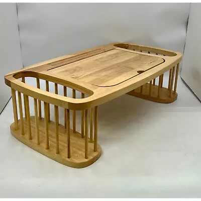 Vtg Wooden Breakfast Serving Bed Tray/Laptop Table Desk Spindled Magazine Pocket • $63.99