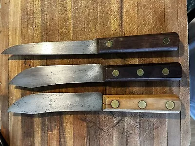 3 High Carbon Steel Vintage Knives Unbranded Butcher Chef Lot • $11.50