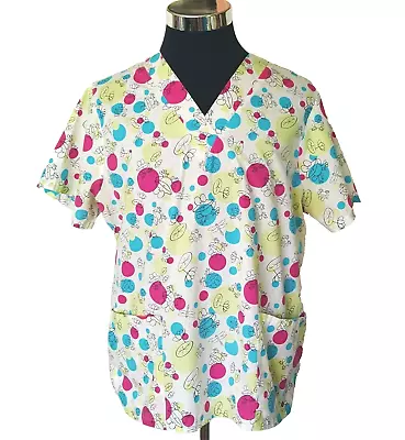 Scrub Studio Top Women's Size Large Frogs & Bubbles  Medical Dental Vet Techs • $13.20