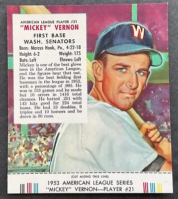 1953 Red Man Baseball = Al #21  Mickey  Vernon  With Tab = Pack Fresh = Nm • $7.50