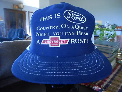 Vintage Snapback Ford Country Hat Chevy Rust Quiet Night Mesh Flat Bill Cap Blue • $558.51
