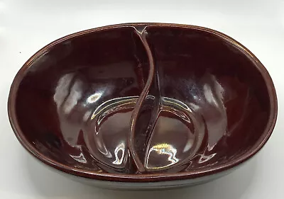 Vintage Marcrest Stoneware Daisy Dot Brown Divided Serving Dish Bowl Ovenproof • $12