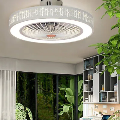 Round Ceiling Fan W/ Light Enclosed LED Acrylic Chandelier W/Remote Control NEW • $42.75