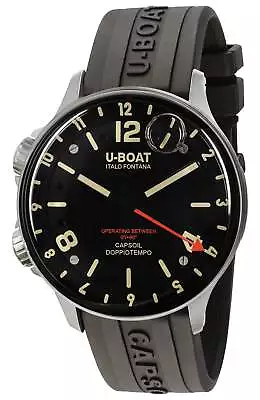 U-Boat Capsoil Doppiotempo Steel Black Dial Black Rubber Strap Mens Watch 8769 • $1429
