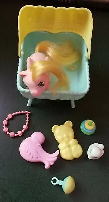 1987 G1 My Little Pony Pegasus Newborn Twin Nibbles With Crib + Accessories • $59.99