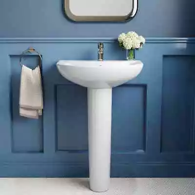 31.5  Tall White U-Shaped Vitreous China Pedestal Bathroom Sink With Overflow • $139.99