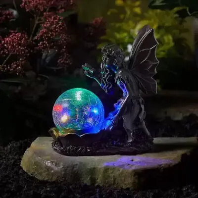 Solar Fairy Garden Ornament Light Up LED Angel Statue Colour Changing Glass Ball • £14.99