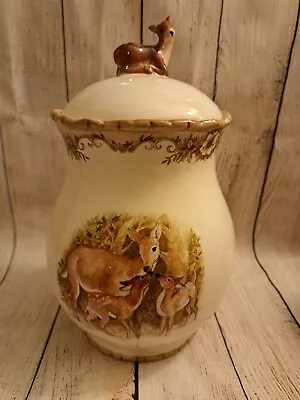 Craker Barrel Earthenware Woodland Doe And Two Fawns Cookie Jar By Susan Winget • $35