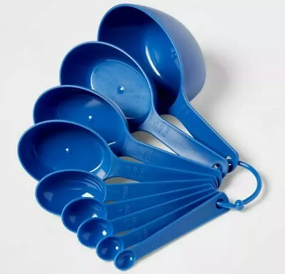 Blue Measuring Cups And Spoons Set 9pc Dishwasher Safe Durable FREE SHIPPING • $12.89