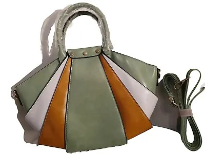 Tote Handbag. Green Tri Colour. Inner Divider/Pockets. Zip Closure. Top Handles. • £17.50