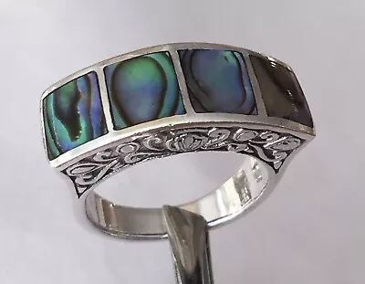 Premium Signed 925 Estate Sterling Silver Thailand Colorful Abalone Size 7 Ring • $37.50