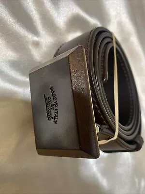 NEW GUCCI Brown SIGNATURE GG LEATHER INTERLOCKING PALLADIUM BUCKLE BELT Size 42 • $299