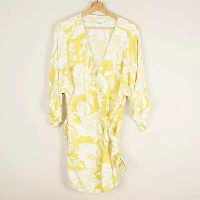 L Space Pfeiffer Swim Cover Up Wrap Dress Yellow Havanna Blooms Womens Sz M • $35.99