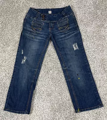 VTG Hydraulic H2J Jeans Womens Juniors 5/6 Blue Denim Capri Pants Wide Paint Y2K • $5.99