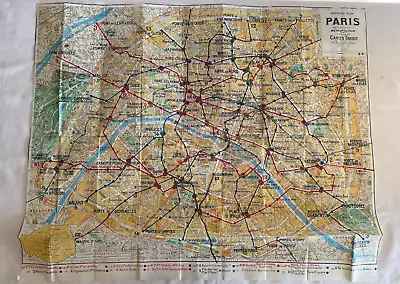 1968 Nouveau Plan De Paris Metropolitain Map Cartes Taride 35 X 28  • $25