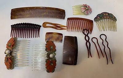 Vintage Tortoise Metal Hair Pins/Combs ~Lot Of 13 • $50