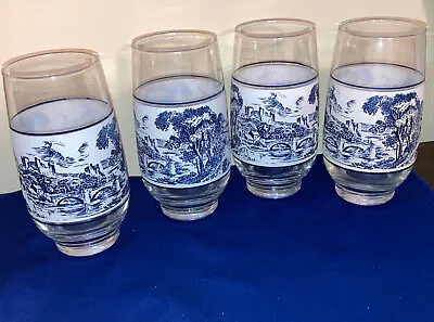 Wedgwood Countryside Blue 18 Oz. Tumbler Glasses England 6.25  Set Of 4 EUC • $17.95