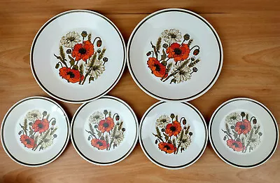 £17.99 • Buy Vintage 1970’s J & G Meakin ‘Poppy’ 6 Piece Dinner Set Plates Good Condition