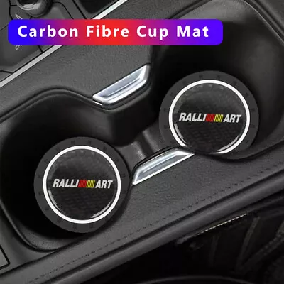 2PCS RALLIART Mitsubishi Silicone Carbon Fiber Car Cup Holder Pad Mat Anti-Slip • $12.88
