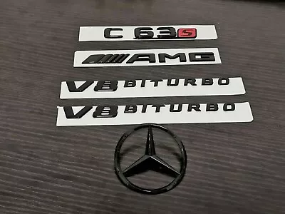 Gloss Black C63S AMG V8 BITURBO Star PACKAGE Trunk Emblem Badge C63 Sedan W205 • $39.99