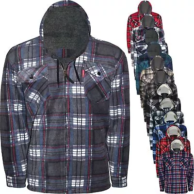 Mens Thick Fleece Lined Hooded Padded Sherpa Fur Check Lumberjack Shirt Work • £19.99