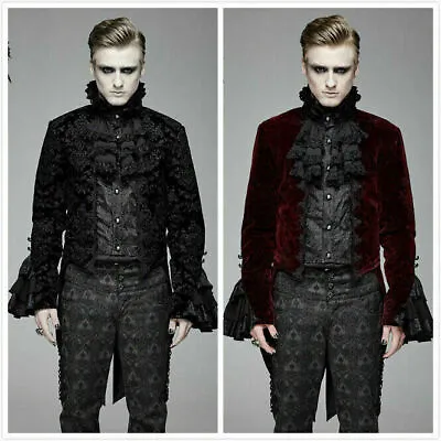Devil Fashion Men's Black Vintage Gothic Victorian Tuxedo Party Jacquard Jacket • $129.47