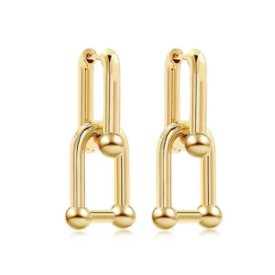 £8.39 • Buy 14k Gold Plated Ball U Shape Pin Y2k Style Chunky Earrings Fashion Link Chain