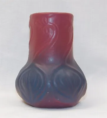 Vtg VAN BRIGGLE Art Pottery Violet Mulberry And Ming Blue Squat Bud Vase 4.25  • $72.95