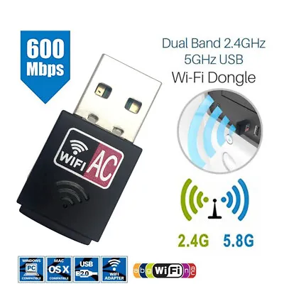 $8.99 • Buy Dual Band 600Mbps USB WiFi Wireless Dongle AC600 Lan Network Adapter 2.4GHz 5GHz