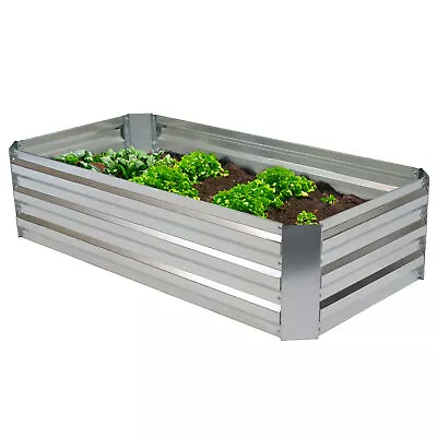 Rectangle Galvanized Steel Raised Planter Bed - 4 X 2 Ft - Silver By Sunnydaze • £55.42