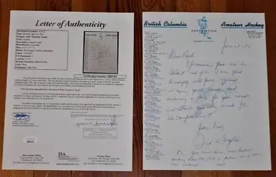 Vintage Fred W Cyclone Taylor Signed Hockey Letter Vancouver Millionaires JSA ! • $764.99