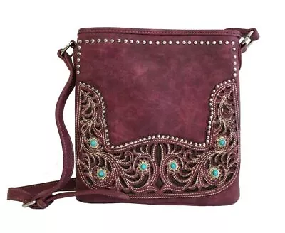 Montana West Concealed Carry Studs And Conchos Crossbody Purse - Burgundy • $54.99