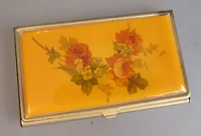 Vintage Art Deco Floral 1950s Enamel Gold Metal Business Card Holder • $14.99