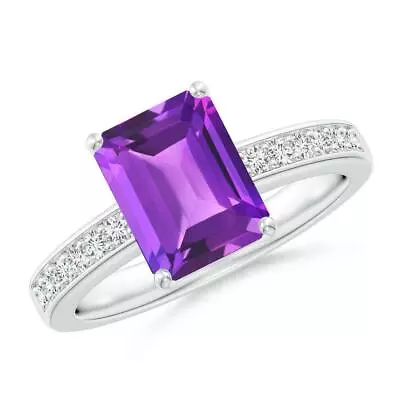 Amethyst Emerald-Cut Octagon 9x7mm Side Stone Ring For Girls And Woman's • $39.50