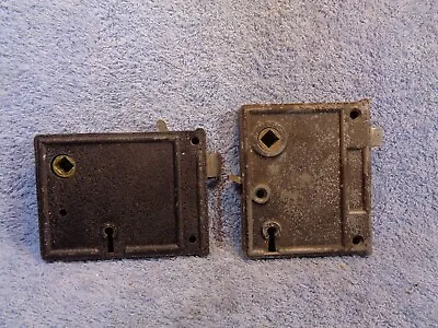 Vtg Unk Interior Surface Mount Rim Type Door Lock Lot Of 2 Stamped Metal NO KEYS • $29