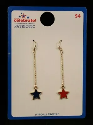 Way To Celebrate - Star Earrings - Patriotic - Blue/Red/Gold - Approx. 2  Long • $2.99