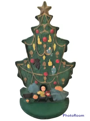 VTG Midwest Imports Hand Painted Cast Iron Embossed Christmas Tree Door Stop • $24.97
