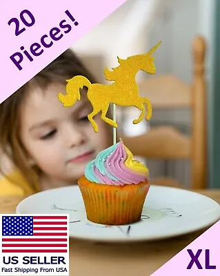 20pc Unicorn Cupcake Toppers -  Girls Gold Birthday Party Supplies Baby Cake Set • $4.99