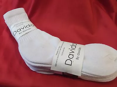 Mens Socks Casual Made In Italy 100% Cotton 4 Pair White Solid Davido Socks 9-11 • $11.50