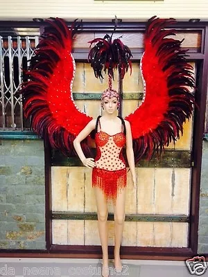 $923.47 • Buy C105 Da NeeNa Red Angel Secret Ostrich Leotard Bodysuit Headdress Wings