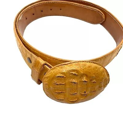 El General Caiman Belt Vintage Men's Retro Mustard Yellow Leather Ridged Buckle • $139.97