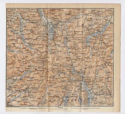 1890 Original Antique Map Of Lake District Cumberland Westmorland / England • $28.30