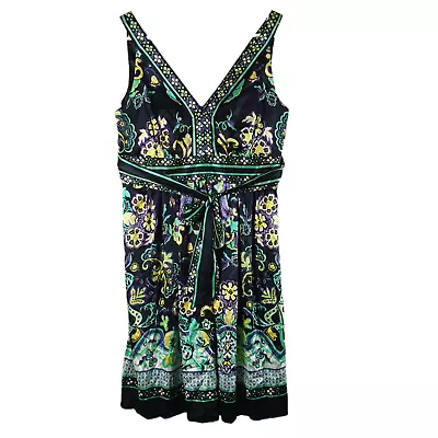 Eci New York Silk Mini Summer Dress Sleeveless Geometric Floral Size 8 Tie Waist • $41.48