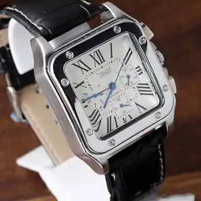 Unique Square Automatic Mechanical Self-Winding Men Watch Leather Strap Watch • $43.75