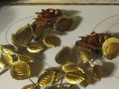 Vintage Home Interiors Copper Brass Roses Leaves 3D Metal Wall Art Retro  MCM 2 • $9