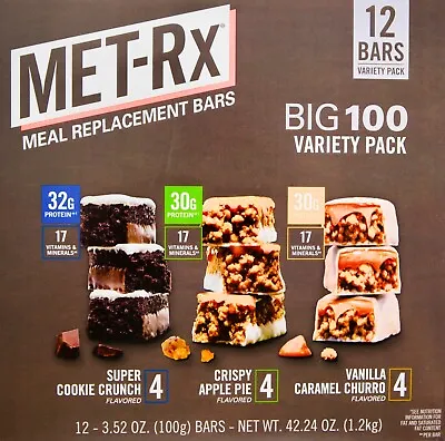 MET-Rx Meal Replacement Bars BIG 100 Variety Pack 3.52 Ounce 12 Count • $43.88