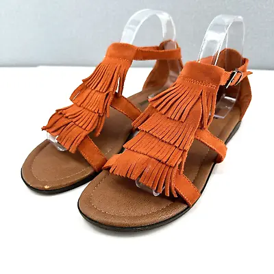Minnetonka Maui Fringe Leather Sandals Women’s 9 Nectarine Orange 71302 • $17.95