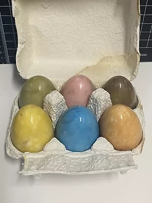 Set Of 6 Hand-Carved Alabaster Eggs • $15