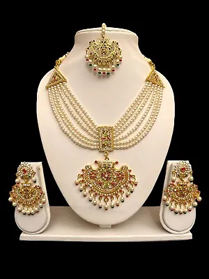 £16.99 • Buy Asian Indian Pakistani Gold Plated Tikka Earrings Necklace Pendant Jewellers Set
