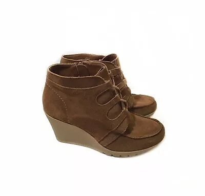 MiA 7.5 Brown Suede Moccasin Wedge Boots Lug Berdina $70 • $24.99